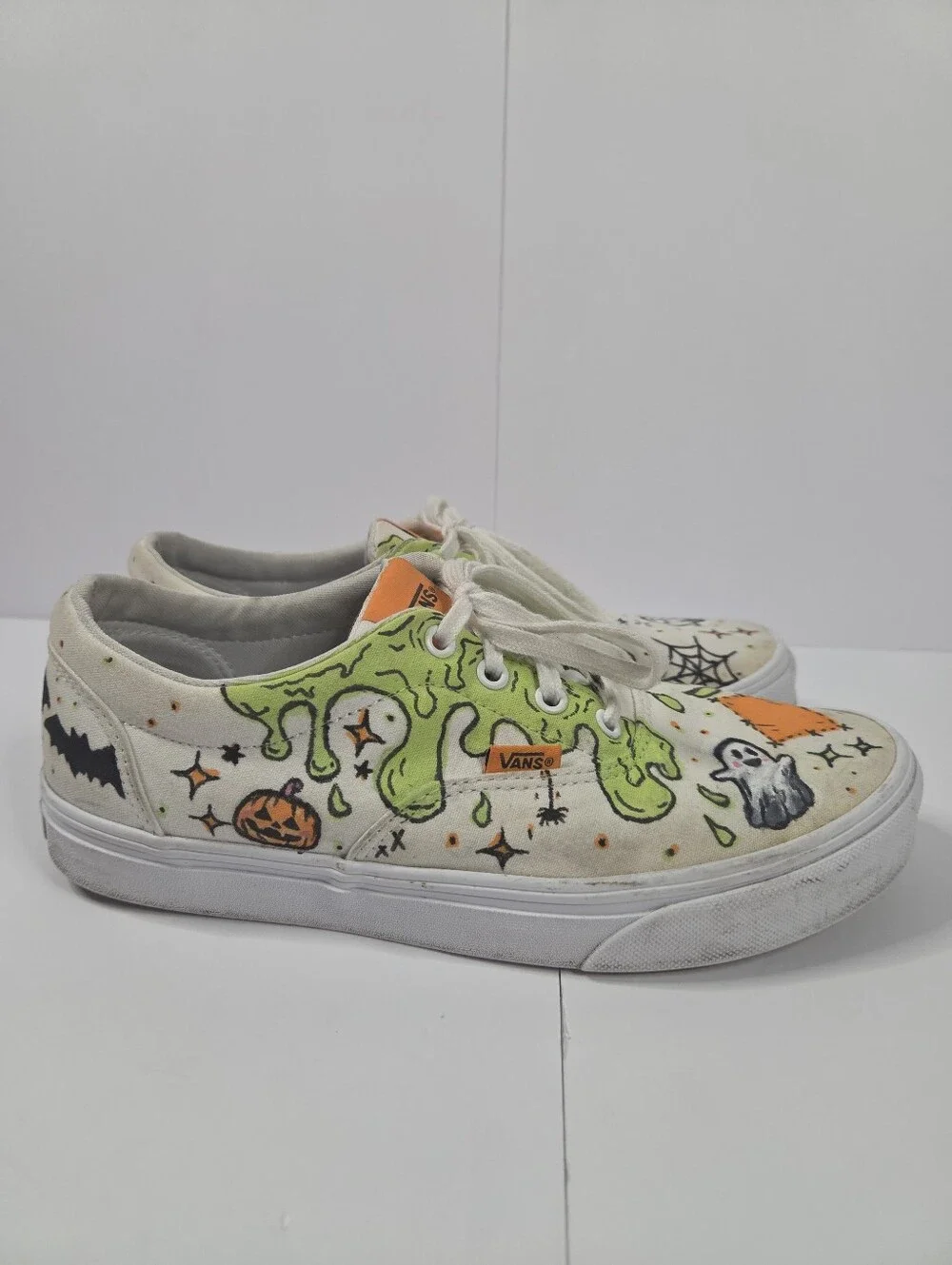 Custom DIY Halloween Hand Painted Vans Size 9 Slime Ghosts Spooky Upcycle